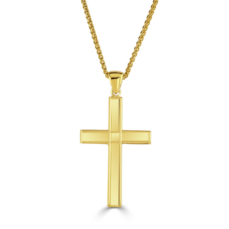 Solid, Diamond Cut Yellow Gold Cross, 18 Inch Chain | Kensington Jewellery