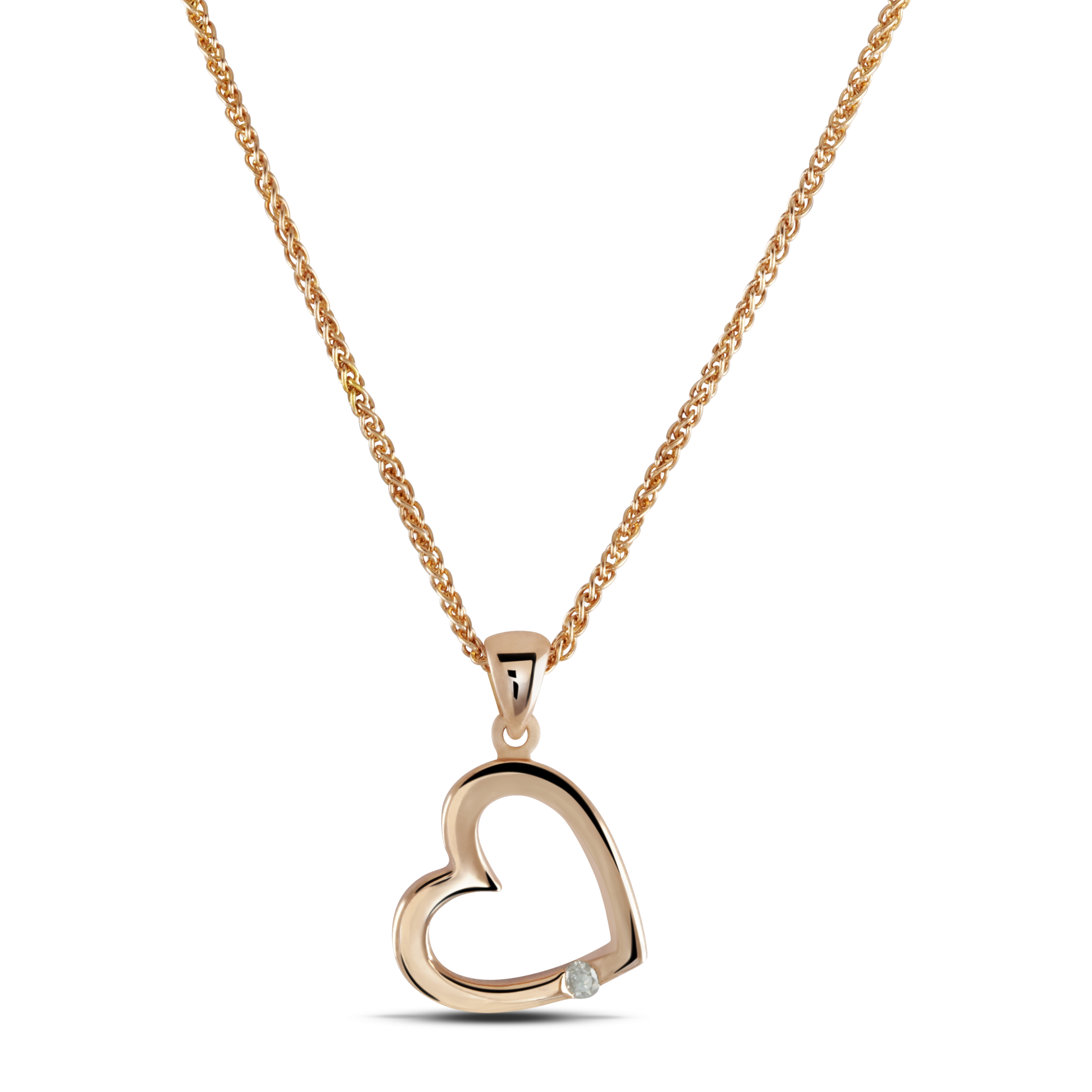 Solid Diamond Set, Rose Gold Heart Pendant, 18 Inch Chain | Kensington ...