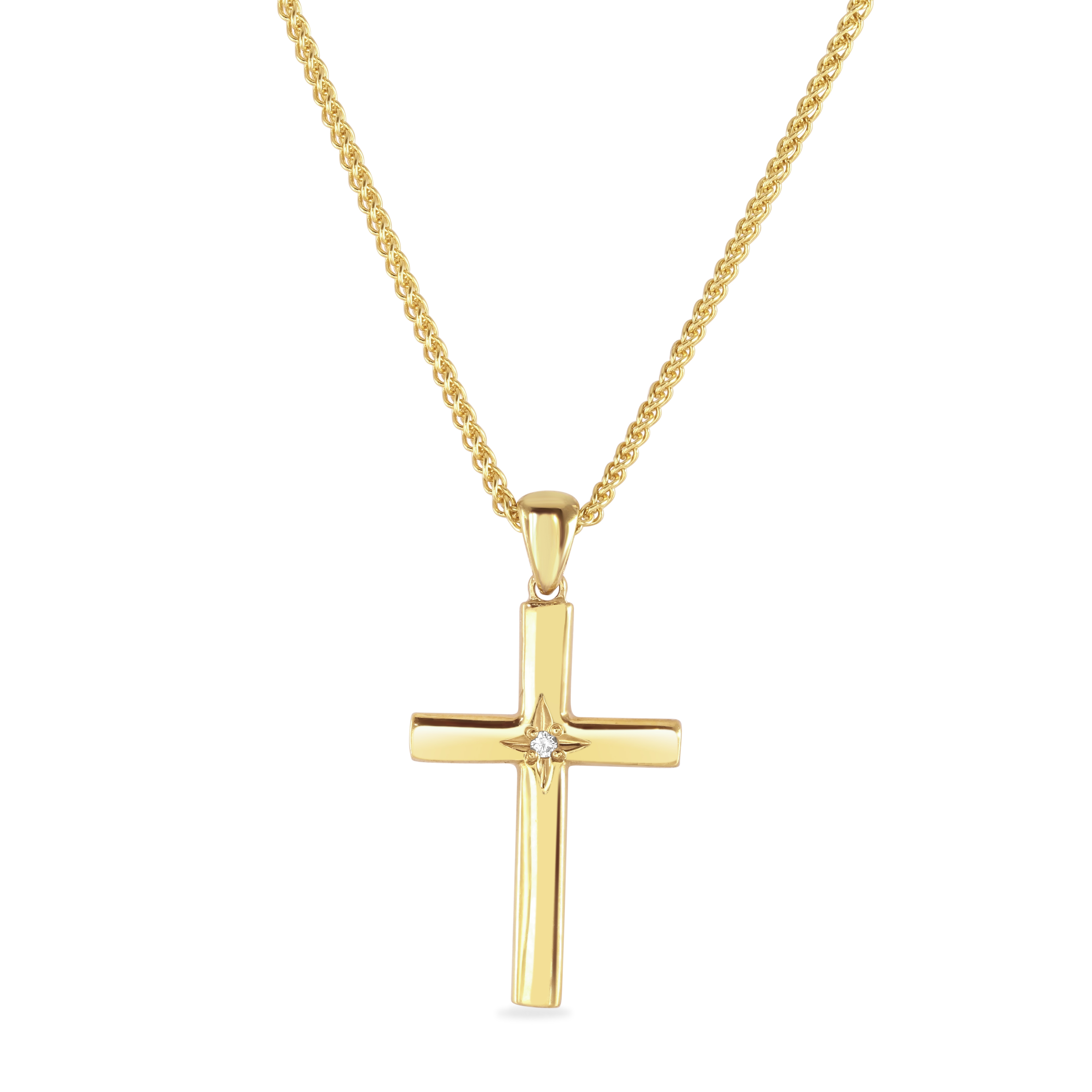 Diamond Star Set, Yellow Gold Cross, 18 Inch Chain | Kensington Jewellery