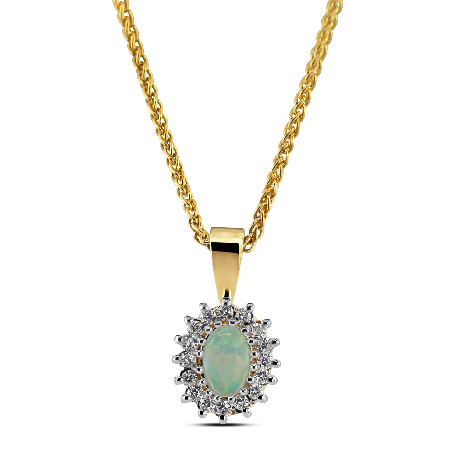 Opal And Diamond Cluster Pendant, 18 Inch Chain, 0.20ct | Kensington ...