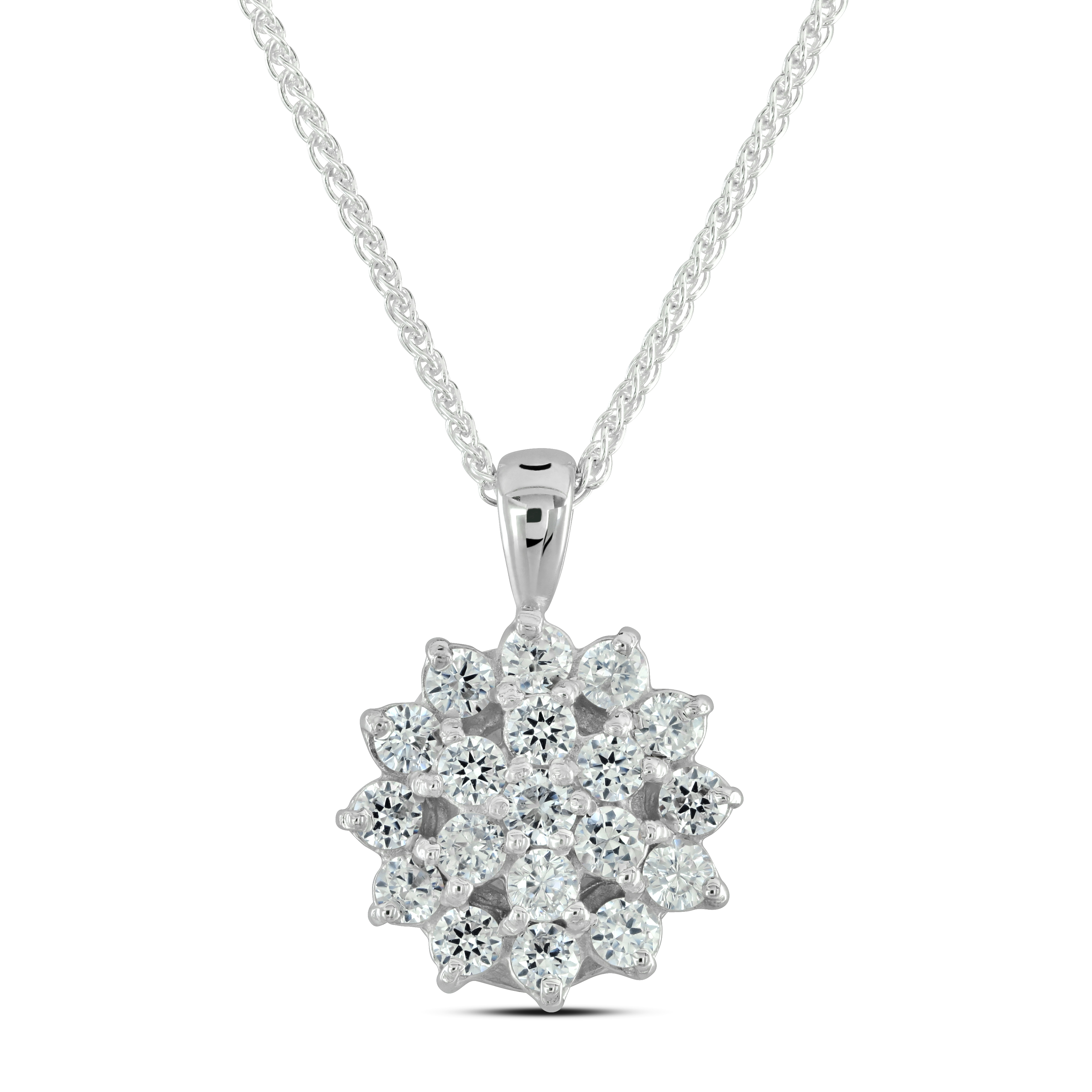 Diamond Set Cluster Pendant, 18 Inch Chain, 1.75ct | Kensington Jewellery